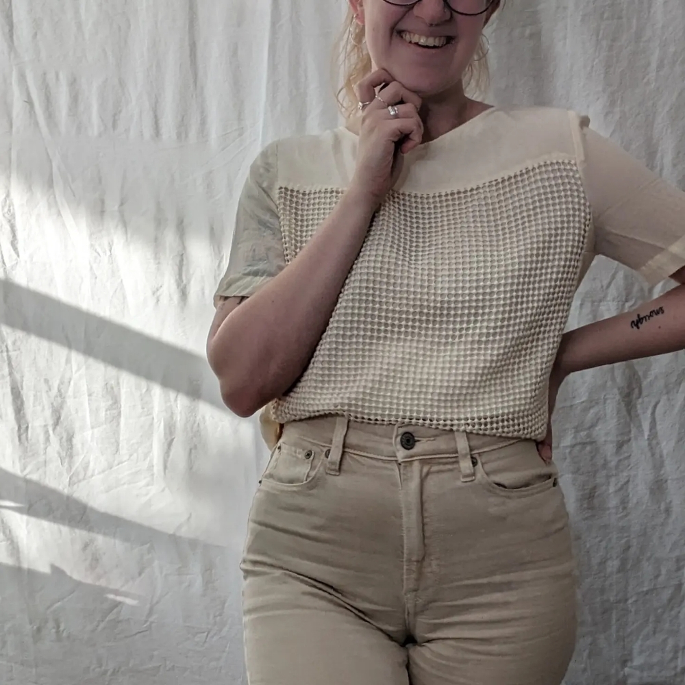 madewell • cream crochet overlay blouse